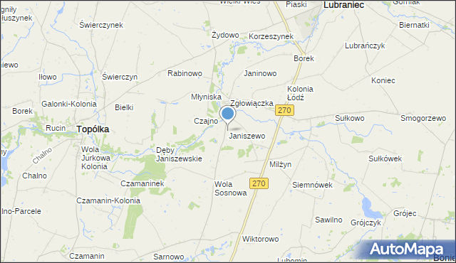 mapa Janiszewo, Janiszewo gmina Lubraniec na mapie Targeo