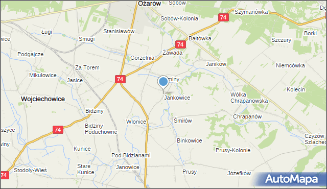 mapa Jankowice, Jankowice gmina Ożarów na mapie Targeo
