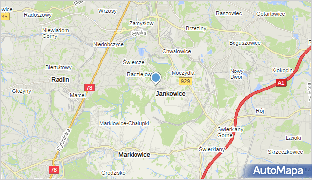 mapa Jankowice, Jankowice gmina Świerklany na mapie Targeo