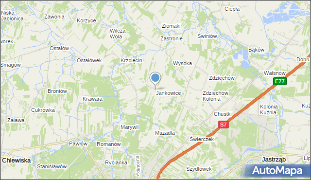mapa Jankowice, Jankowice gmina Szydłowiec na mapie Targeo