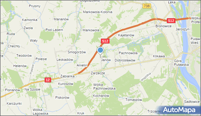 mapa Janów, Janów gmina Puławy na mapie Targeo