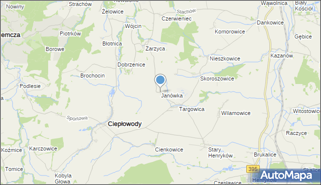 mapa Janówka, Janówka gmina Ciepłowody na mapie Targeo