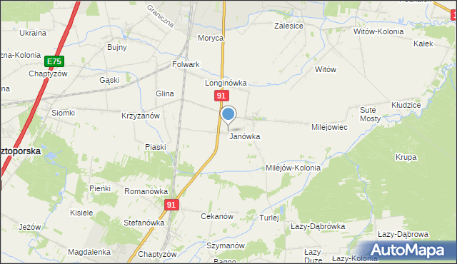 mapa Janówka, Janówka gmina Rozprza na mapie Targeo