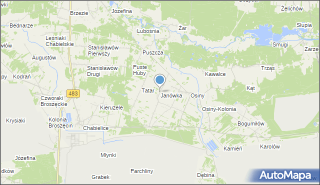 mapa Janówka, Janówka gmina Szczerców na mapie Targeo