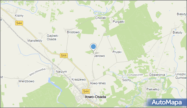 mapa Janowo, Janowo gmina Iłowo-Osada na mapie Targeo