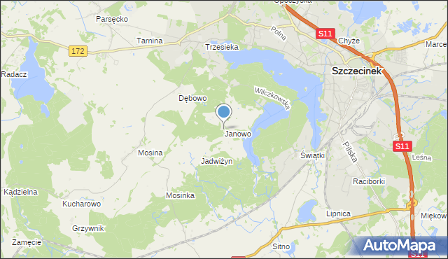 mapa Janowo, Janowo gmina Szczecinek na mapie Targeo