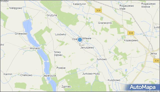 mapa Januszewo, Januszewo gmina Kościan na mapie Targeo