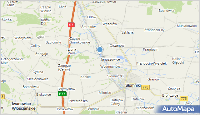 mapa Januszowice, Januszowice gmina Słomniki na mapie Targeo