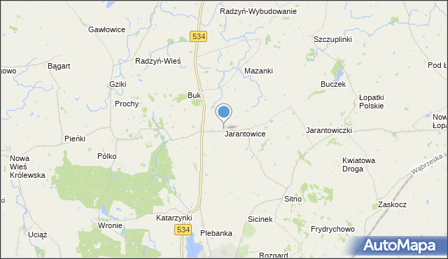 mapa Jarantowice, Jarantowice gmina Ryńsk na mapie Targeo