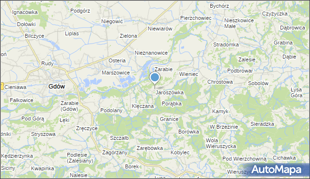 mapa Jaroszówka, Jaroszówka gmina Gdów na mapie Targeo