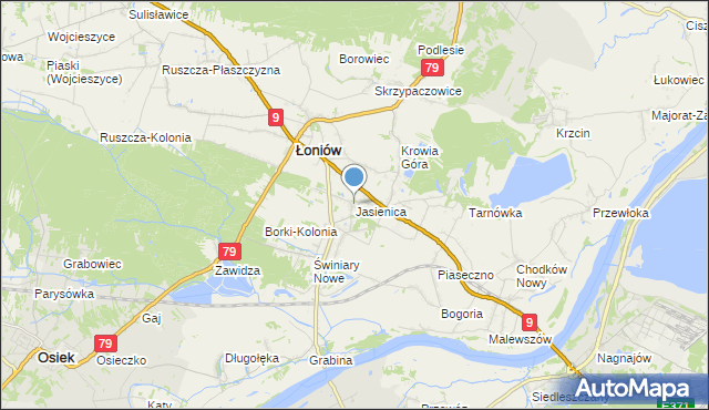 mapa Jasienica, Jasienica gmina Łoniów na mapie Targeo