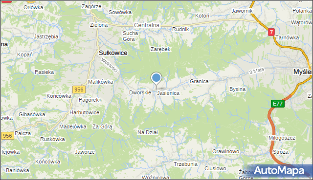 mapa Jasienica, Jasienica gmina Myślenice na mapie Targeo