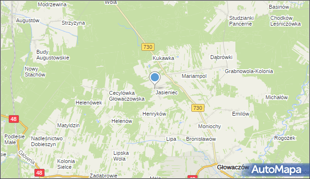 mapa Jasieniec, Jasieniec gmina Głowaczów na mapie Targeo