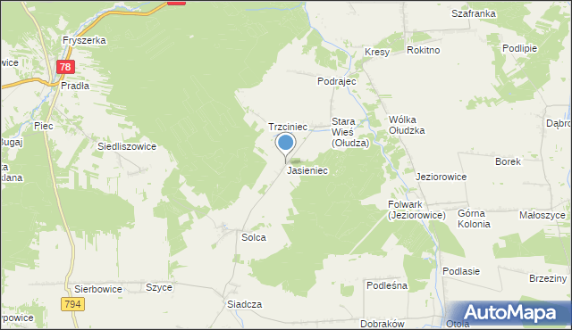 mapa Jasieniec, Jasieniec gmina Pilica na mapie Targeo