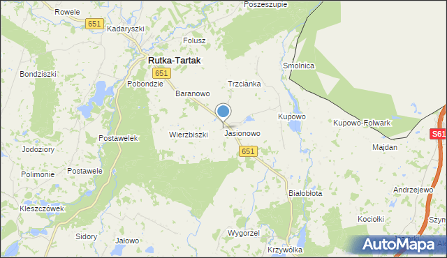 mapa Jasionowo, Jasionowo gmina Rutka-Tartak na mapie Targeo