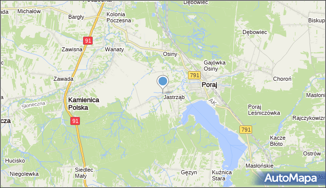 mapa Jastrząb, Jastrząb gmina Poraj na mapie Targeo