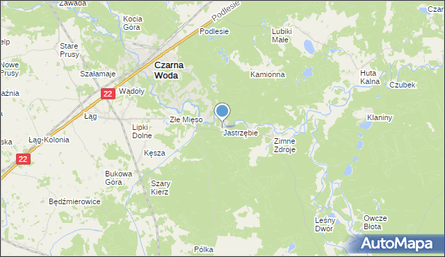 mapa Jastrzębie, Jastrzębie gmina Osieczna na mapie Targeo