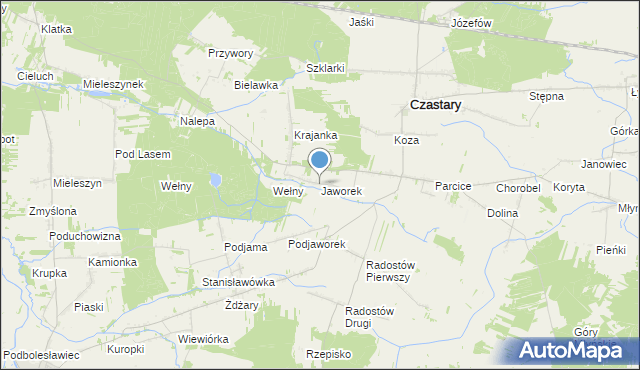 mapa Jaworek, Jaworek gmina Czastary na mapie Targeo