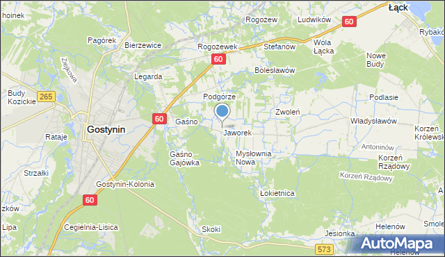 mapa Jaworek, Jaworek gmina Gostynin na mapie Targeo