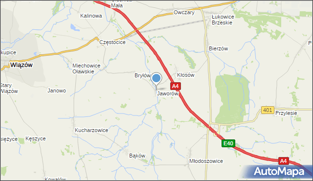 mapa Jaworów, Jaworów gmina Wiązów na mapie Targeo