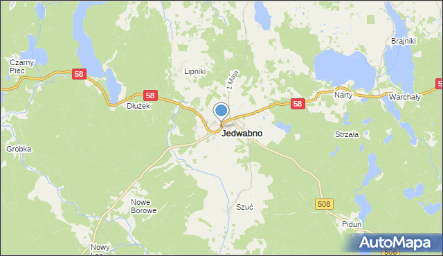 mapa Jedwabno, Jedwabno powiat szczycieński na mapie Targeo