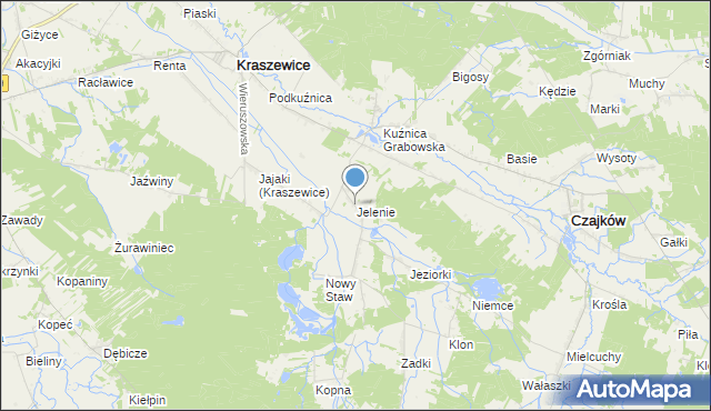 mapa Jelenie, Jelenie gmina Kraszewice na mapie Targeo