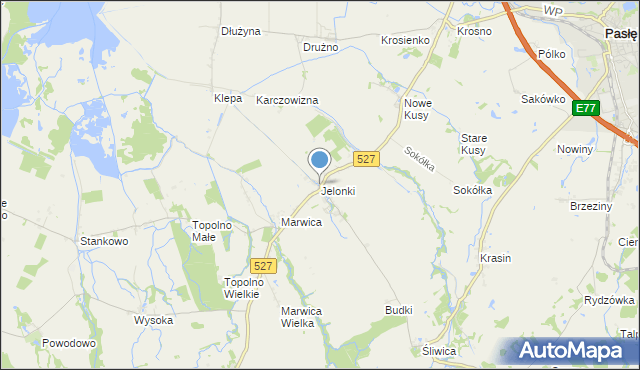mapa Jelonki, Jelonki gmina Rychliki na mapie Targeo