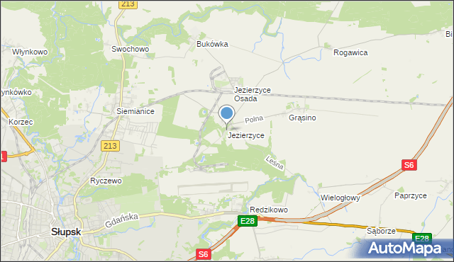 mapa Jezierzyce, Jezierzyce gmina Słupsk na mapie Targeo
