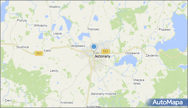 mapa Jeziorany, Jeziorany powiat olsztyński na mapie Targeo