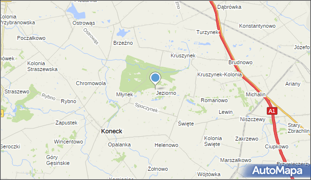 mapa Jeziorno, Jeziorno gmina Koneck na mapie Targeo