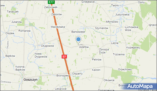 mapa Józefów, Józefów gmina Goszczyn na mapie Targeo