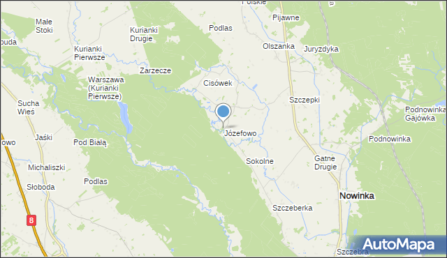 mapa Józefowo, Józefowo gmina Nowinka na mapie Targeo