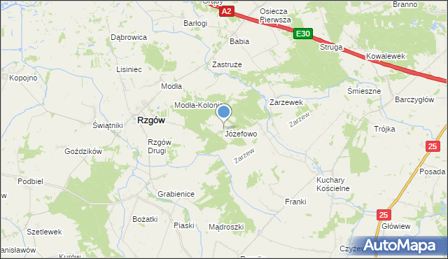 mapa Józefowo, Józefowo gmina Rzgów na mapie Targeo