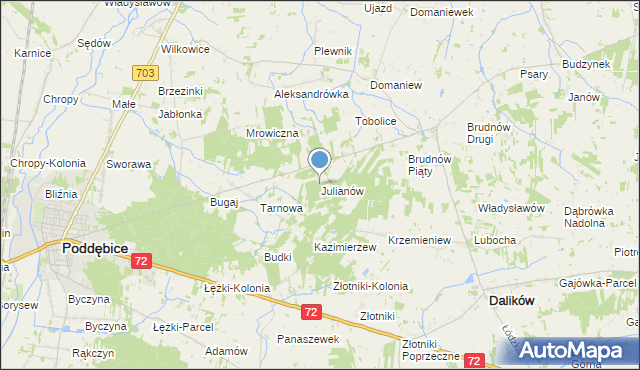 mapa Julianów, Julianów gmina Dalików na mapie Targeo