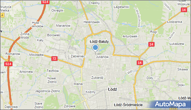 mapa Julianów, Julianów gmina Łódź na mapie Targeo