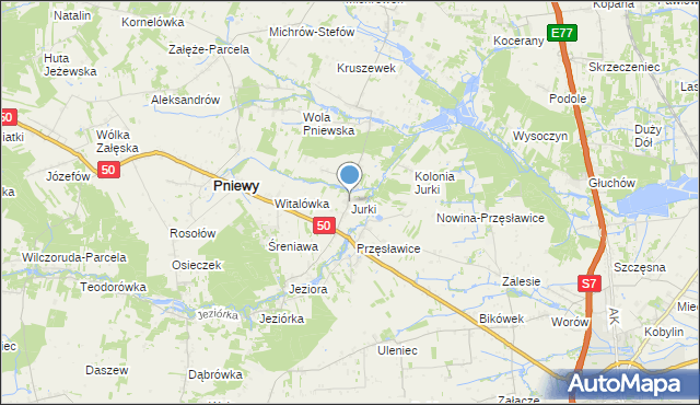 mapa Jurki, Jurki gmina Pniewy na mapie Targeo