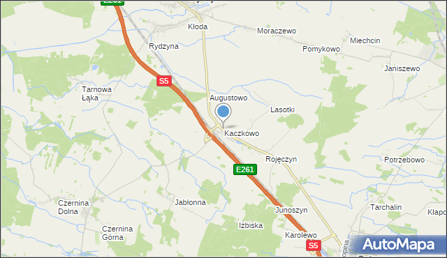 mapa Kaczkowo, Kaczkowo gmina Rydzyna na mapie Targeo