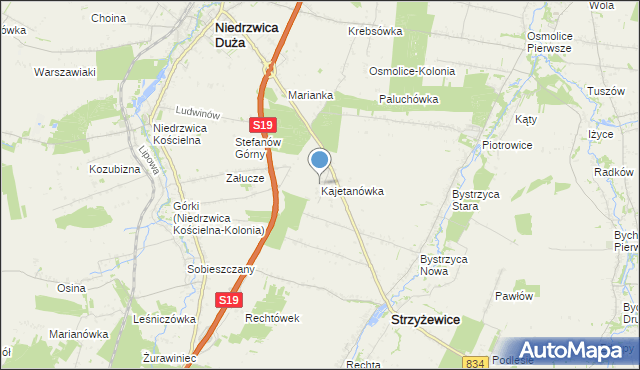 mapa Kajetanówka, Kajetanówka gmina Strzyżewice na mapie Targeo