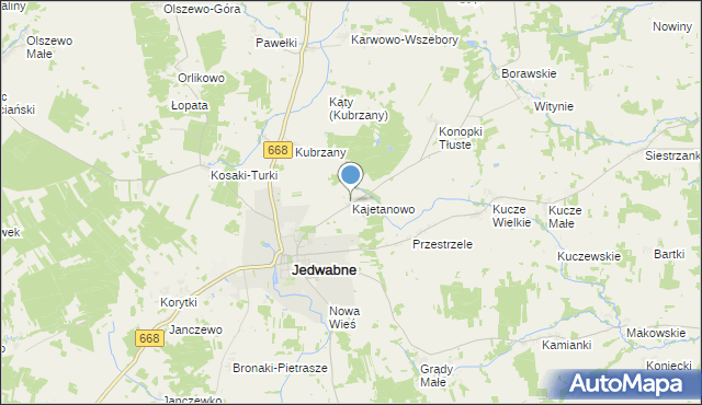 mapa Kajetanowo, Kajetanowo gmina Jedwabne na mapie Targeo