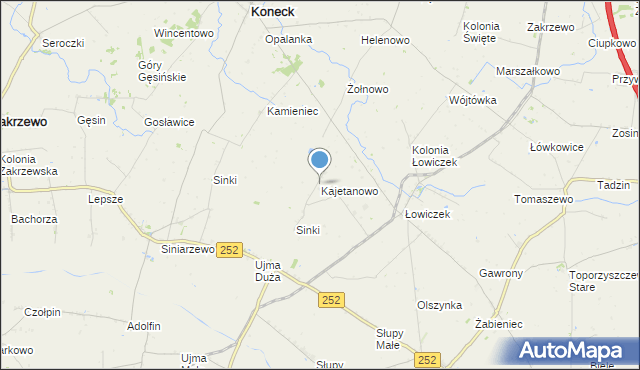 mapa Kajetanowo, Kajetanowo gmina Koneck na mapie Targeo