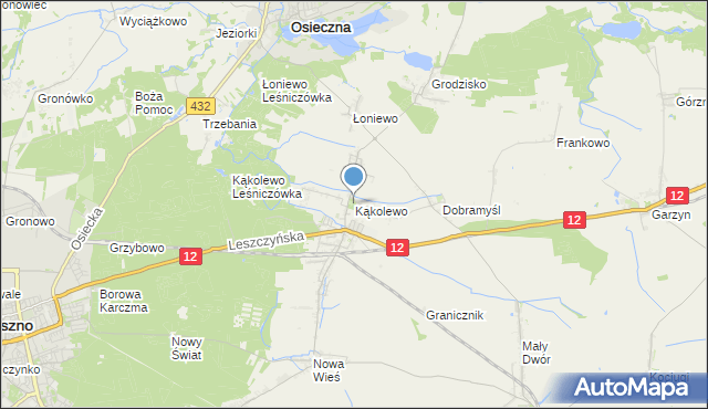 mapa Kąkolewo, Kąkolewo gmina Osieczna na mapie Targeo