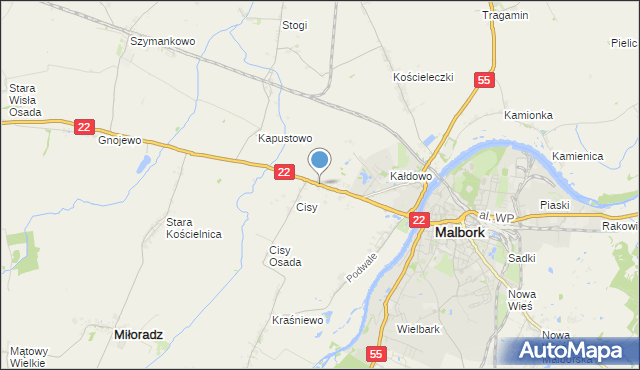 mapa Kałdowo, Kałdowo gmina Malbork na mapie Targeo