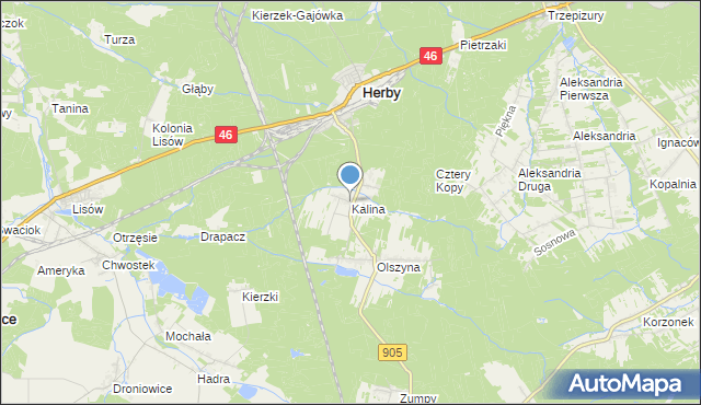 mapa Kalina, Kalina gmina Herby na mapie Targeo