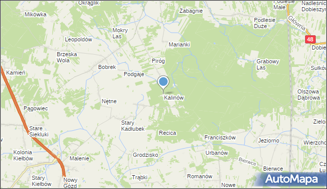 mapa Kalinów, Kalinów gmina Stromiec na mapie Targeo