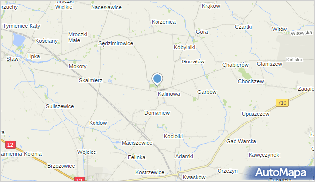 mapa Kalinowa, Kalinowa gmina Błaszki na mapie Targeo