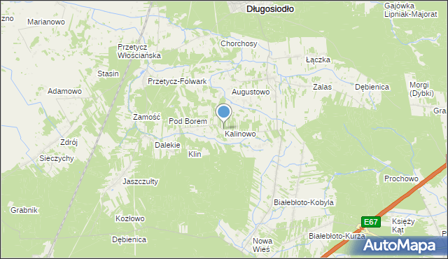 mapa Kalinowo, Kalinowo gmina Długosiodło na mapie Targeo