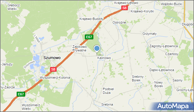 mapa Kalinowo, Kalinowo gmina Szumowo na mapie Targeo