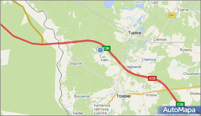 mapa Kałki, Kałki gmina Trzebiel na mapie Targeo