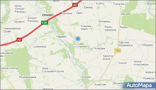 mapa Kamień, Kamień gmina Dmosin na mapie Targeo
