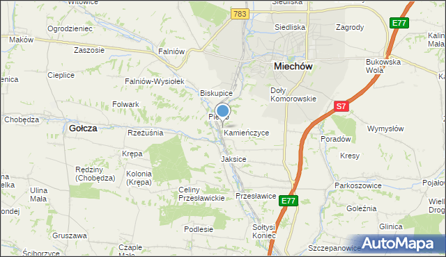 mapa Kamieńczyce, Kamieńczyce gmina Miechów na mapie Targeo